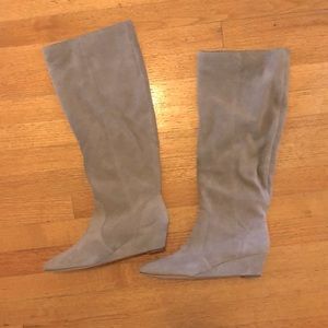 Tan grey Leather boots, soft suede feeling  never worn !! Size 11w